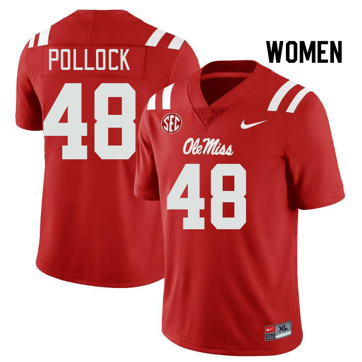 Women #48 Charlie Pollock Ole Miss Rebels College Football Jerseys Stitched Sale-Red
